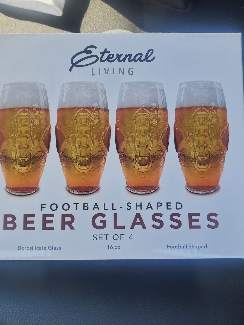 Eternal Living Football Shaped Beer Glasses Set of 4 16 oz
